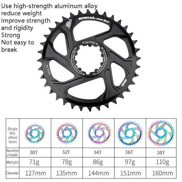 BDSNAIL Mountain Bike Single Disk GXP Direct-Shaped Integrated Disk Positive And Negative Tooth Disc, Colour: 34T (Dazzling Color)