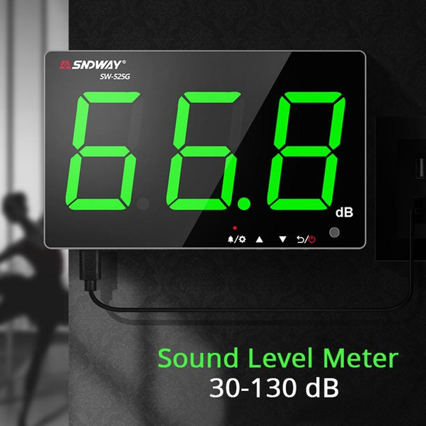 SNDWAY Wall-mounted 30~130dB Large Screen Digital Display Noise Decibel Monitoring Testers, Specification:SW525G with Storage + USB Green