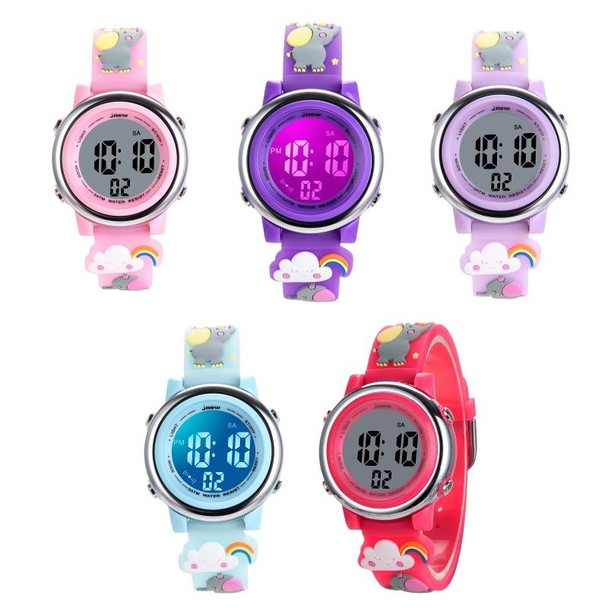 JNEW A380-86664 Children Cartoon 3D Happy Small Elephant Alarm Waterproof Sports LED Digital Watch(Light Blue)