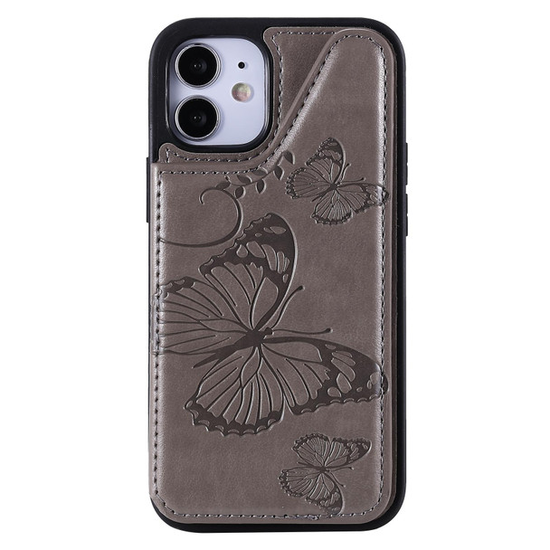 Butterfly Embossing Pattern Shockproof Protective Case with Holder & Card Slots & Photo Frame - iPhone 12 mini(Grey)