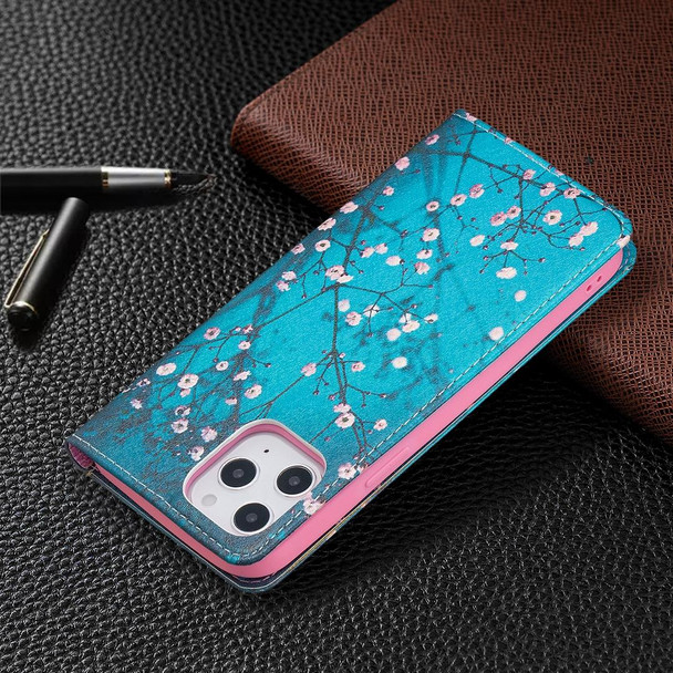Colored Drawing Pattern Invisible Magnetic Horizontal Flip PU Leatherette Case with Holder & Card Slots & Wallet - iPhone 12 Pro Max(Plum Blossom)