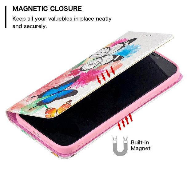 Colored Drawing Pattern Invisible Magnetic Horizontal Flip PU Leatherette Case with Holder & Card Slots & Wallet - iPhone 12 Pro Max(Two Butterflies)