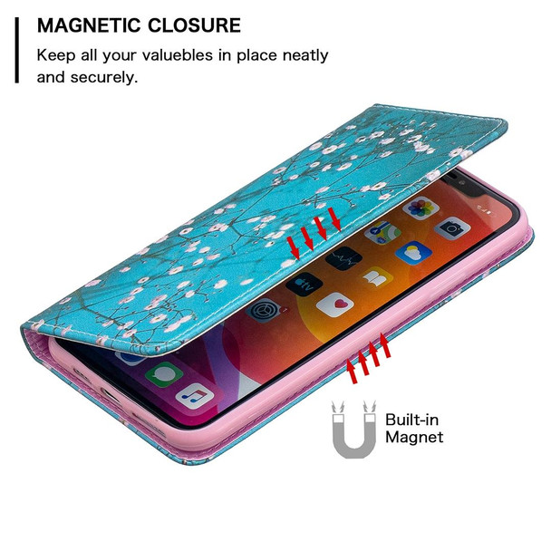 Colored Drawing Pattern Invisible Magnetic Horizontal Flip PU Leatherette Case with Holder & Card Slots & Wallet - iPhone 11 Pro(Plum Blossom)