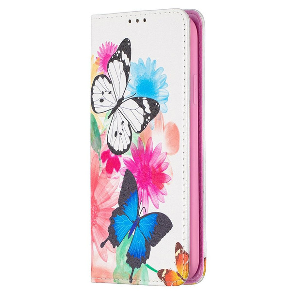 Colored Drawing Pattern Invisible Magnetic Horizontal Flip PU Leatherette Case with Holder & Card Slots & Wallet - iPhone XR(Two Butterflies)