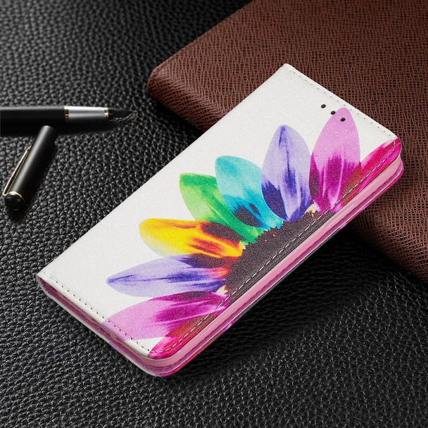 Colored Drawing Pattern Invisible Magnetic Horizontal Flip PU Leatherette Case with Holder & Card Slots & Wallet - iPhone X / XS(Sun Flower)