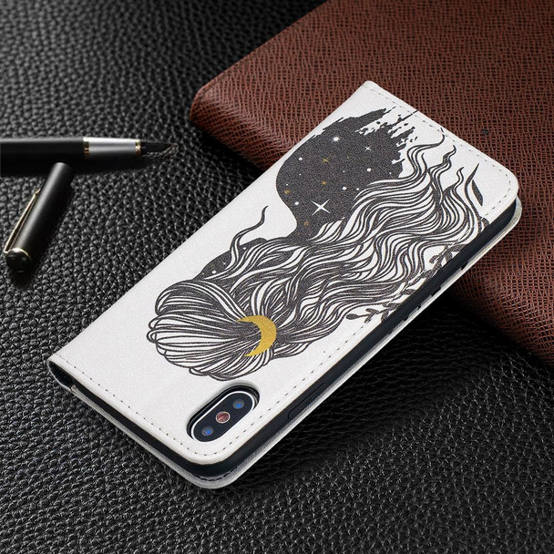 Colored Drawing Pattern Invisible Magnetic Horizontal Flip PU Leatherette Case with Holder & Card Slots & Wallet - iPhone X / XS(Girl)