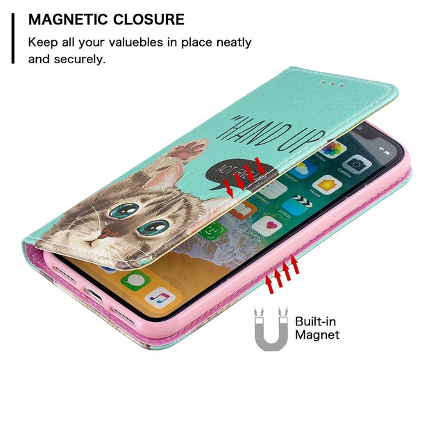 Colored Drawing Pattern Invisible Magnetic Horizontal Flip PU Leatherette Case with Holder & Card Slots & Wallet - iPhone X / XS(Cat)