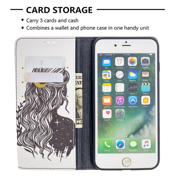 Colored Drawing Pattern Invisible Magnetic Horizontal Flip PU Leatherette Case with Holder & Card Slots & Wallet - iPhone 8 Plus & 7 Plus(Girl)