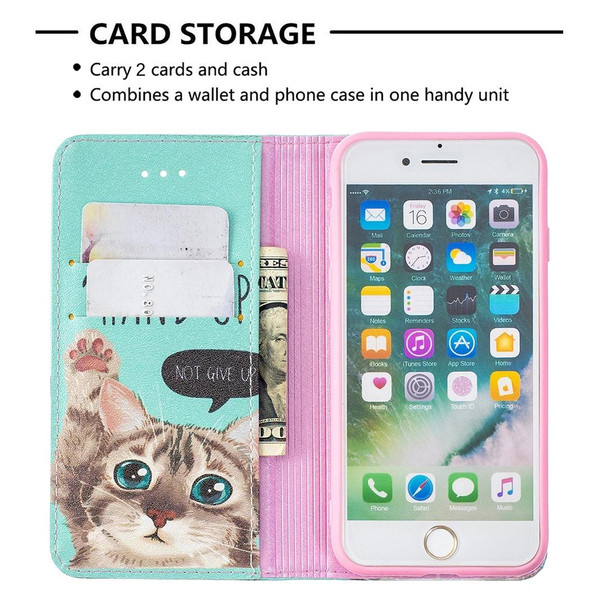 Colored Drawing Pattern Invisible Magnetic Horizontal Flip PU Leatherette Case with Holder & Card Slots & Wallet - iPhone 8 & 7(Cat)