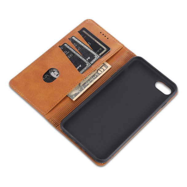 AZNS Magnetic Calf Texture Horizontal Flip Leatherette Case with Card Slots & Holder & Wallet - iPhone 8 / 7(Light Brown)