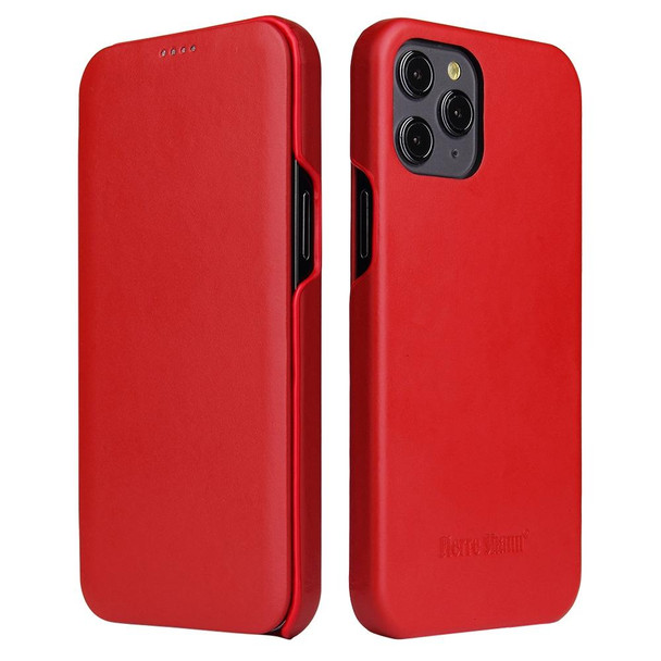 Fierre Shann Business Magnetic Horizontal Flip Genuine Leatherette Case - iPhone 12 Pro Max(Red)