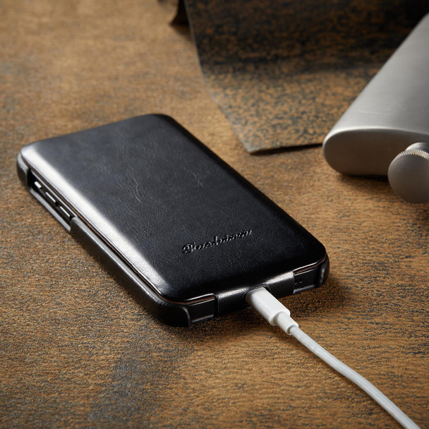 Fierre Shann Retro Oil Wax Texture Vertical Flip PU Leatherette Case - iPhone 12 Pro Max(Black)