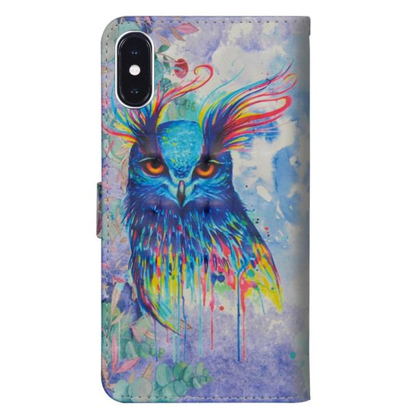 3D Painting Pattern Horizontal Flip TPU + PU Leatherette Case with Holder & Card Slots & Wallet - iPhone XS Max(Watercolor Owl)