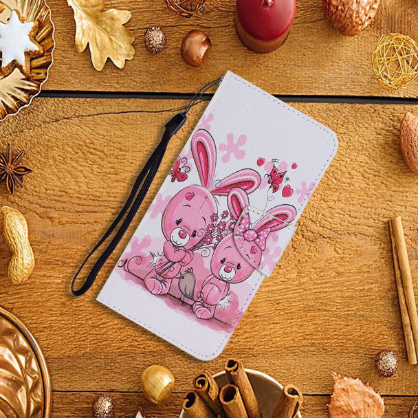 Coloured Drawing Pattern Horizontal Flip PU Leatherette Case with Holder & Card Slots & Wallet & Lanyard - iPhone 12 Pro Max(Cute Rabbit)