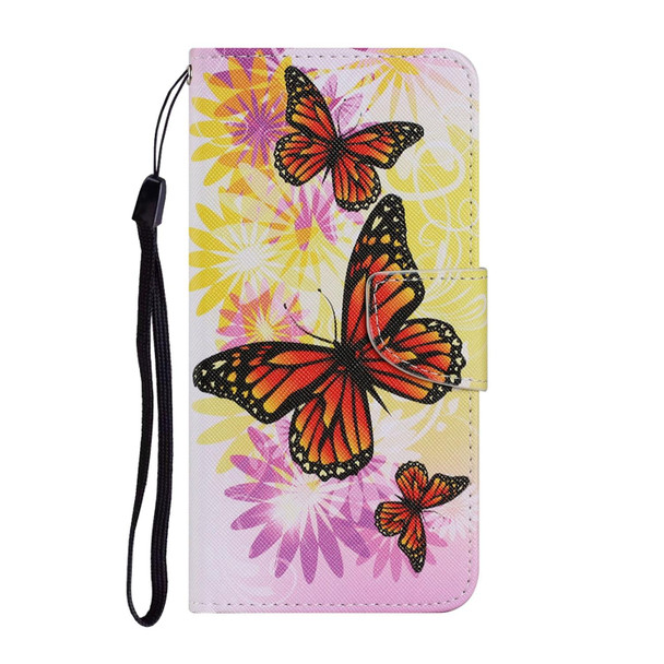 Coloured Drawing Pattern Horizontal Flip PU Leatherette Case with Holder & Card Slots & Wallet & Lanyard - iPhone 8 Plus & 7 Plus(Chrysanthemum Butterfly)