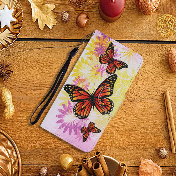 Coloured Drawing Pattern Horizontal Flip PU Leatherette Case with Holder & Card Slots & Wallet & Lanyard - iPhone 8 Plus & 7 Plus(Chrysanthemum Butterfly)