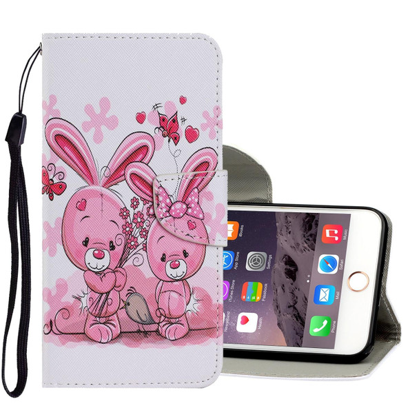 Coloured Drawing Pattern Horizontal Flip PU Leatherette Case with Holder & Card Slots & Wallet & Lanyard - iPhone 8 Plus & 7 Plus(Cute Rabbit)