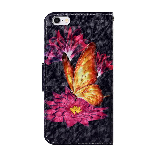 Coloured Drawing Pattern Horizontal Flip PU Leatherette Case with Holder & Card Slots & Wallet & Lanyard - iPhone 6 Plus & 6s Plus(Big Golden Butterfly)