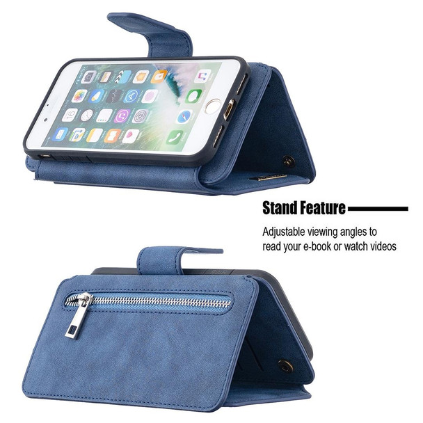 Detachable Frosted Magnetic Horizontal Flip Leatherette Case with Card Slots & Holder & Zipper Wallet & Photo Frame - iPhone SE 2022 / SE 2020 / 8 / 7(Blue)