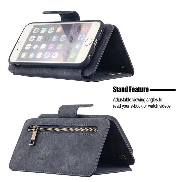 Detachable Frosted Magnetic Horizontal Flip Leatherette Case with Card Slots & Holder & Zipper Wallet & Photo Frame - iPhone 6(Black Blue)