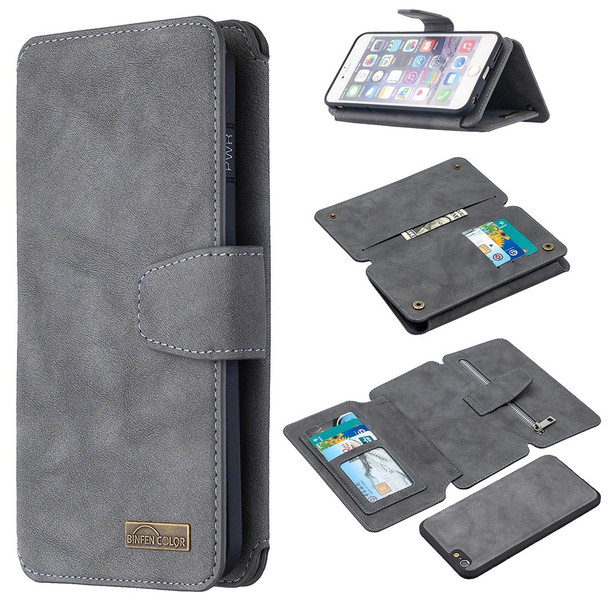 Detachable Frosted Magnetic Horizontal Flip Leatherette Case with Card Slots & Holder & Zipper Wallet & Photo Frame - iPhone 6 Plus(Grey)