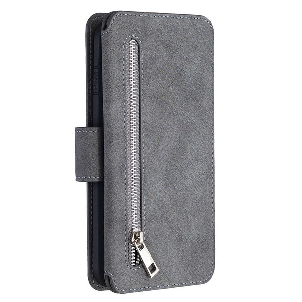 Detachable Frosted Magnetic Horizontal Flip Leatherette Case with Card Slots & Holder & Zipper Wallet & Photo Frame - iPhone 6 Plus(Grey)