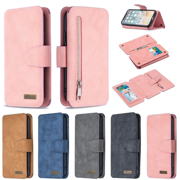 Detachable Frosted Magnetic Horizontal Flip Leatherette Case with Card Slots & Holder & Zipper Wallet & Photo Frame - iPhone XS / X(Pink)