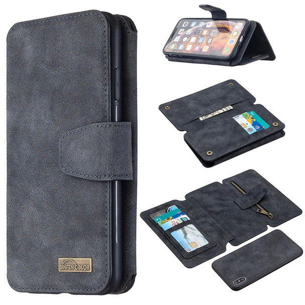 Detachable Frosted Magnetic Horizontal Flip Leatherette Case with Card Slots & Holder & Zipper Wallet & Photo Frame - iPhone XS Max(Black Blue)