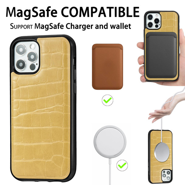 Crocodile Texture Embossing Magnetic PU + TPU Protective Magsafe Case - iPhone 12 Pro Max(Yellow)