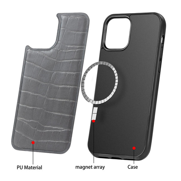 Crocodile Texture Embossing Magnetic PU + TPU Protective Magsafe Case - iPhone 12 Pro Max(Grey)