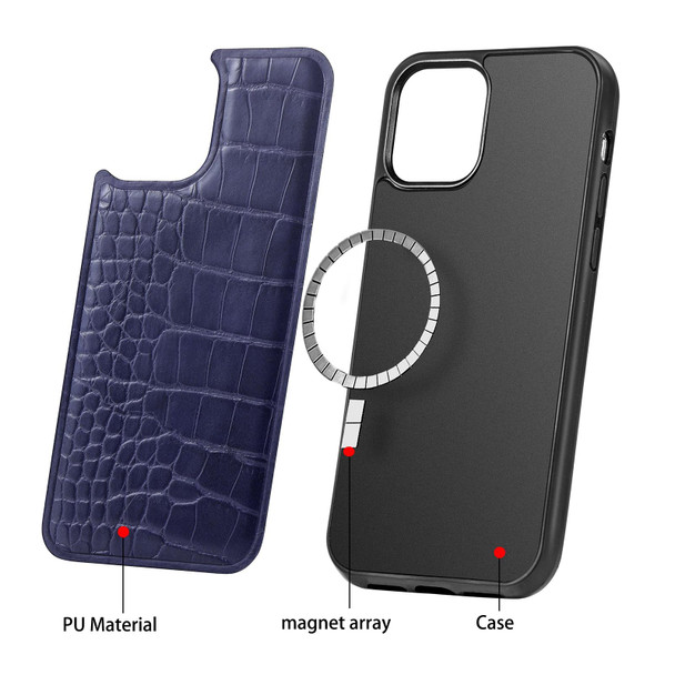 Crocodile Texture Embossing Magnetic PU + TPU Protective Magsafe Case - iPhone 12 Pro Max(Blue)