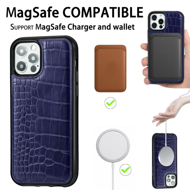 Crocodile Texture Embossing Magnetic PU + TPU Protective Magsafe Case - iPhone 12 / 12 Pro(Blue)