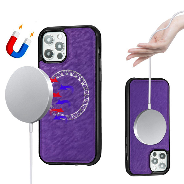 Cross Texture Embossing Magnetic PU + TPU Protective MagSafe Case - iPhone 12 mini(Purple)