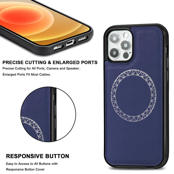 Cross Texture Embossing Magnetic PU + TPU Protective MagSafe Case - iPhone 12 mini(Blue)