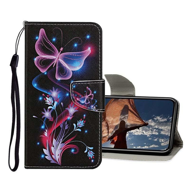Colored Drawing Pattern Horizontal Flip Leatherette Case with Holder & Card Slots & Wallet - iPhone 12 Pro Max(Fluorescent Butterfly)