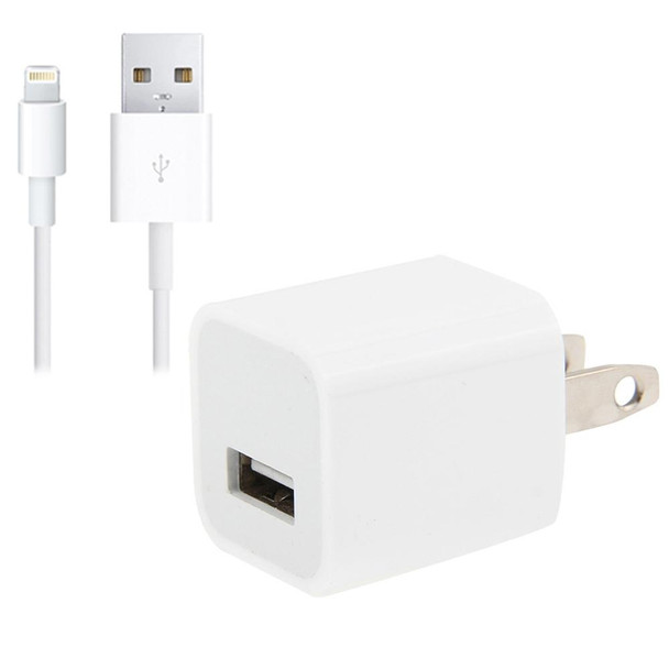 2 in 1 5V 1A US Plug Travel Charger Adapter + 1m 8-pin Sync Charge Cable - iPad, iPhone, Galaxy, Huawei, Xiaomi, LG, HTC and Other Smart Phones, Rechargeable Devices(White)