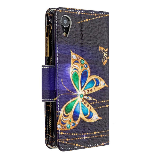 iPhone XR Colored Drawing Pattern Zipper Horizontal Flip Leather Case with Holder & Card Slots & Wallet(Big Butterfly)