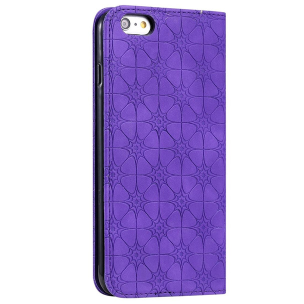 iPhone 6 Plus Lucky Flowers Embossing Pattern Magnetic Horizontal Flip Leather Case with Holder & Card Slots(Purple)