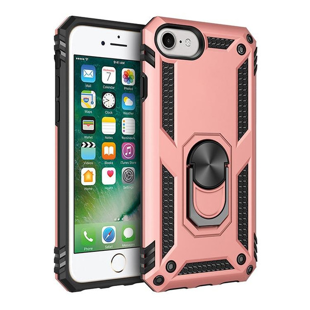 iPhone SE 2022 / SE 2020 Shockproof TPU + PC Protective Case with 360 Degree Rotating Holder(Rose Gold)