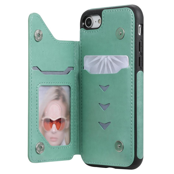 iPhone 7 & 8 Butterfly Embossing Pattern Shockproof Protective Case with Holder & Card Slots & Photo Frame(Green)