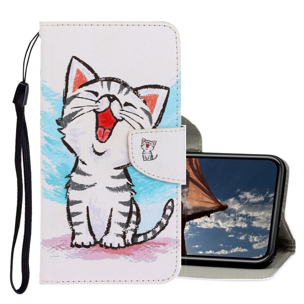 iPhone XS Max 3D Colored Drawing Horizontal Flip PU Leather Case with Holder & Card Slots & Wallet(Red Mouth Cat)