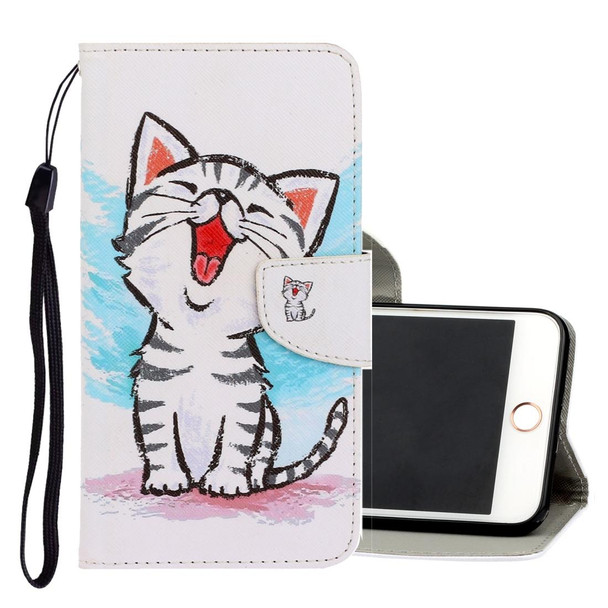 iPhone 6 / 6s 3D Colored Drawing Horizontal Flip PU Leather Case with Holder & Card Slots & Wallet(Red Mouth Cat)