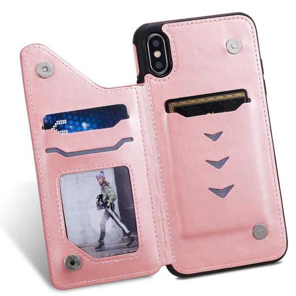 iPhone XS Max Cat Bee Embossing Pattern Shockproof Protective Case with Card Slots & Photo Frame(Rose Gold)