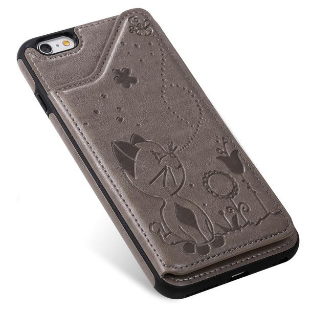 iPhone 6 Plus Cat Bee Embossing Pattern Shockproof Protective Case with Card Slots & Photo Frame(Grey)