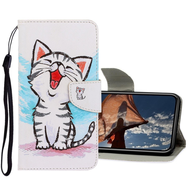 3D Colored Drawing Horizontal Flip PU Leatherette Case with Holder & Card Slots & Wallet - iPhone 12 Pro Max(Red Mouth Cat)