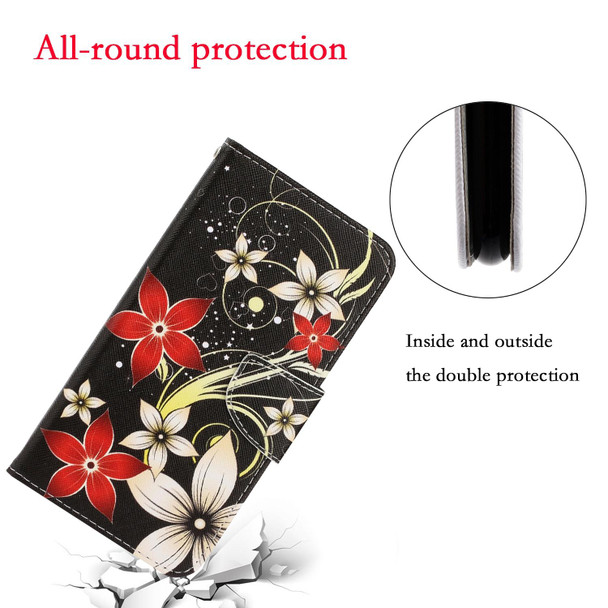 3D Colored Drawing Horizontal Flip PU Leatherette Case with Holder & Card Slots & Wallet - iPhone 12 / 12 Pro(Red Flower)