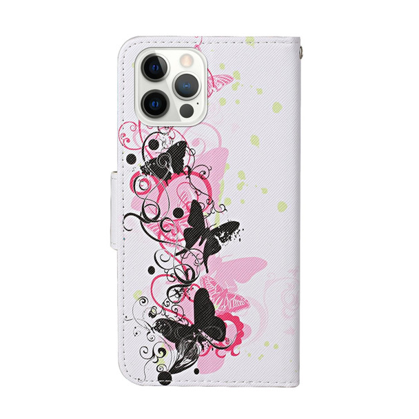 Colored Drawing Pattern Horizontal Flip Leatherette Case with Holder & Card Slots & Wallet - iPhone 12 Pro Max(Four Butterflies)