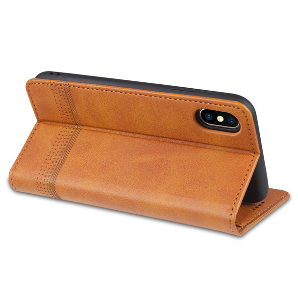 AZNS Magnetic Calf Texture Horizontal Flip Leatherette Case with Card Slots & Holder & Wallet - iPhone X / XS(Dark Brown)