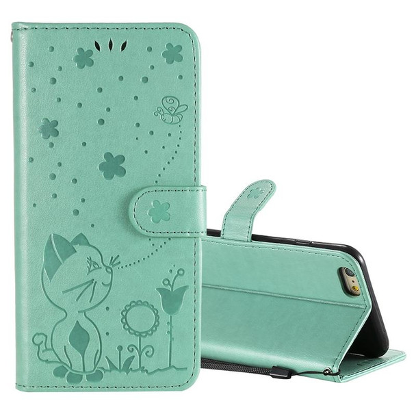 iPhone 6 Plus Cat Bee Embossing Pattern Shockproof Horizontal Flip Leather Case with Holder & Card Slots & Wallet(Green)