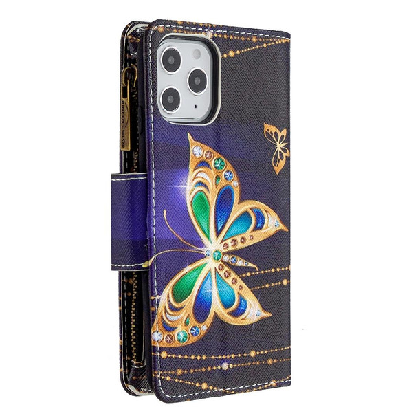 iPhone 12 Pro Max Colored Drawing Pattern Zipper Horizontal Flip Leather Case with Holder & Card Slots & Wallet(Big Butterfly)